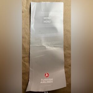Turkish Airlines Silver and Gray Menu